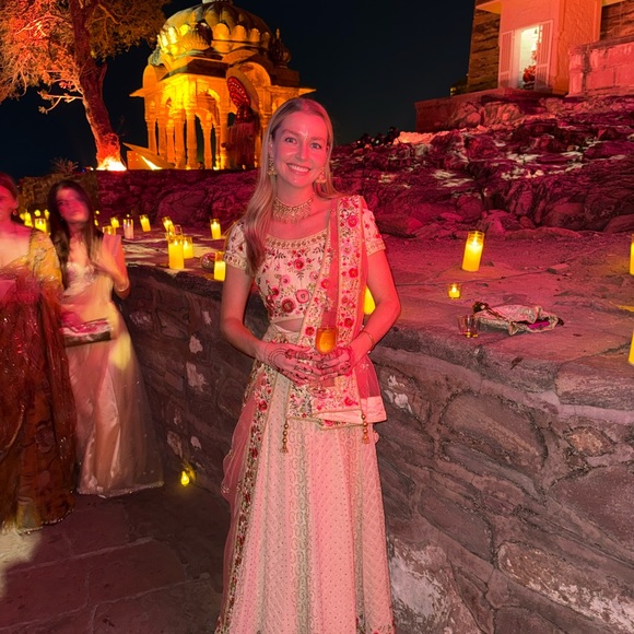 Pink and Cream Embroidered Lehenga - Picture 3 of 6